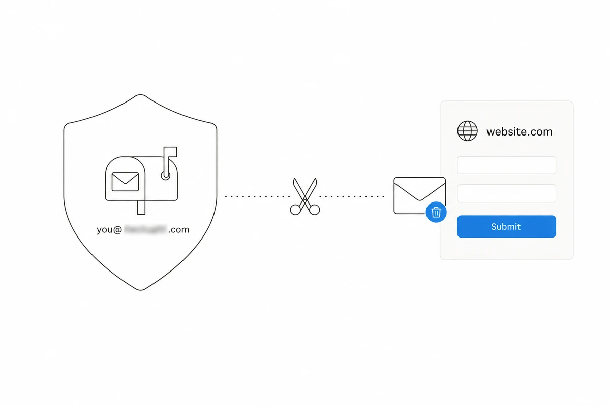 Diagram of a real email address kept hidden behind a disposable address